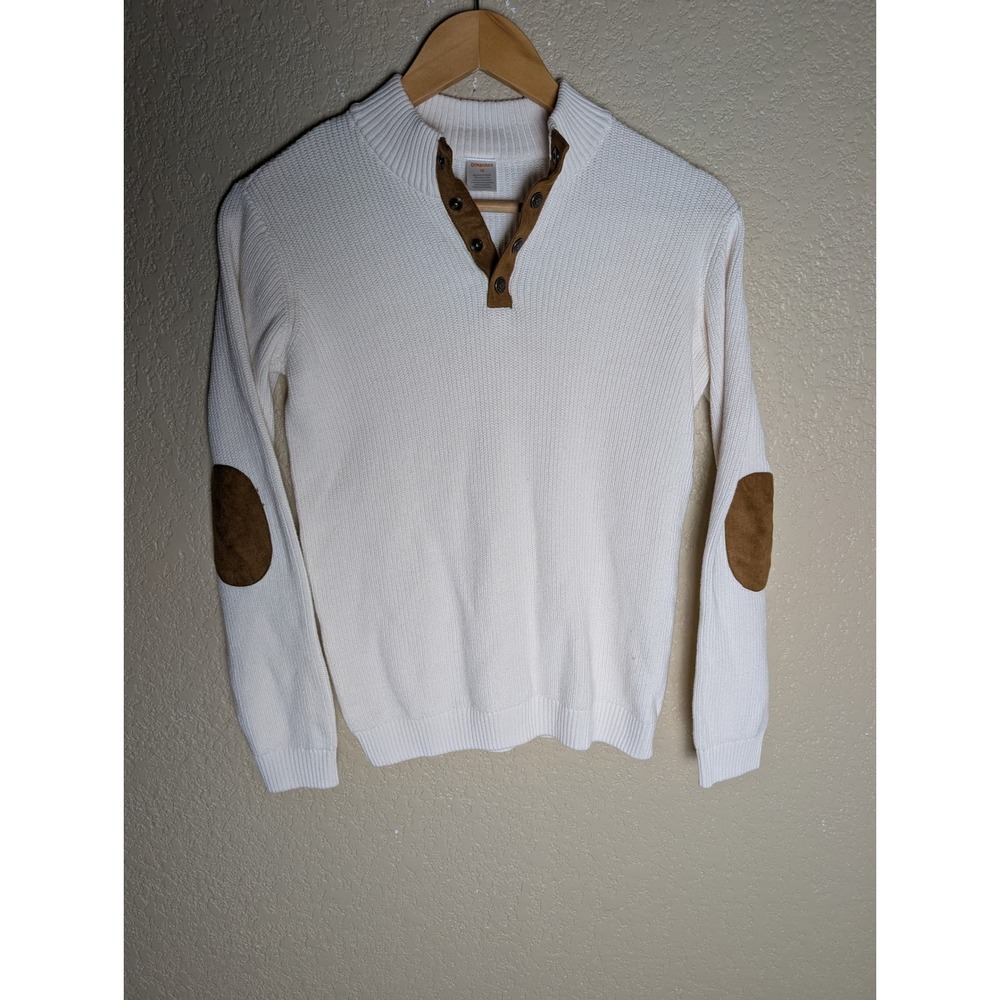 Gymboree Boys Size 12 Ivory Cotton Sweater Suede Elbow Patches Preppy
